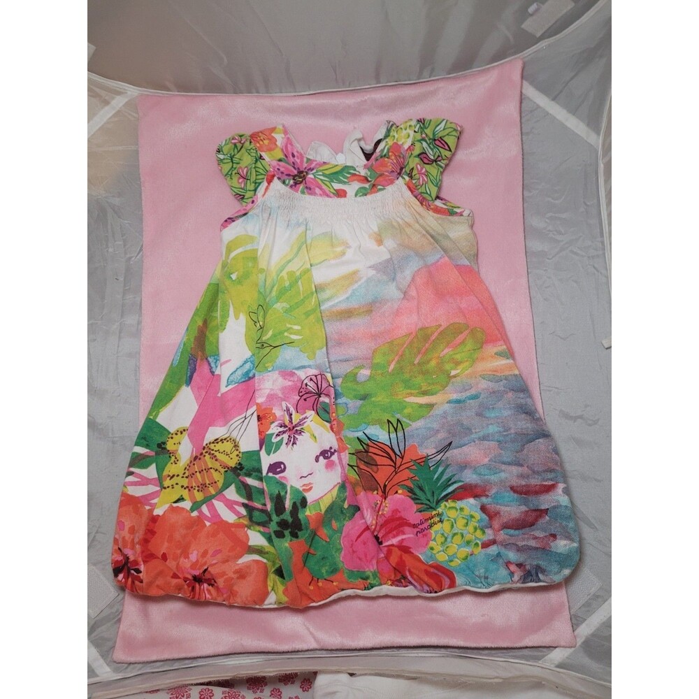 Catamini Italian Toddler Girls 100% Cotton Watercolor Bubble Tropical Dress 3